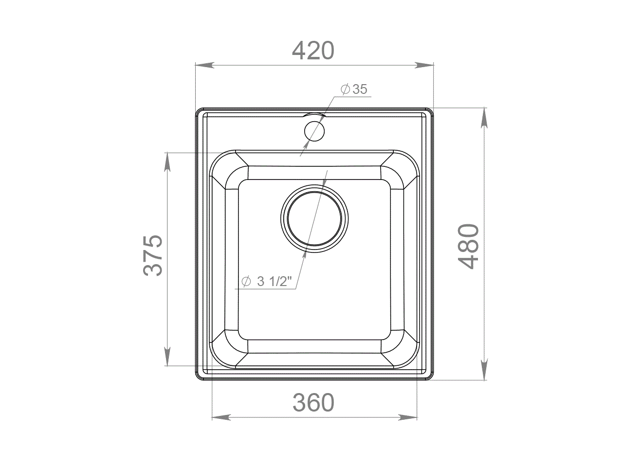 Мойка врезная GF-QUARZ (Z17) 42х48см, цвет серый, кварц. Рис. 2