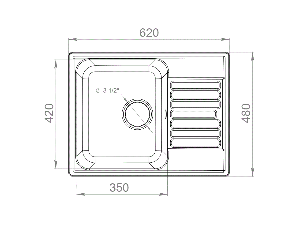 Мойка врезная с крылом GF-QUARZ (Z13) 62х48см, цвет черный, кварц. Рис. 2