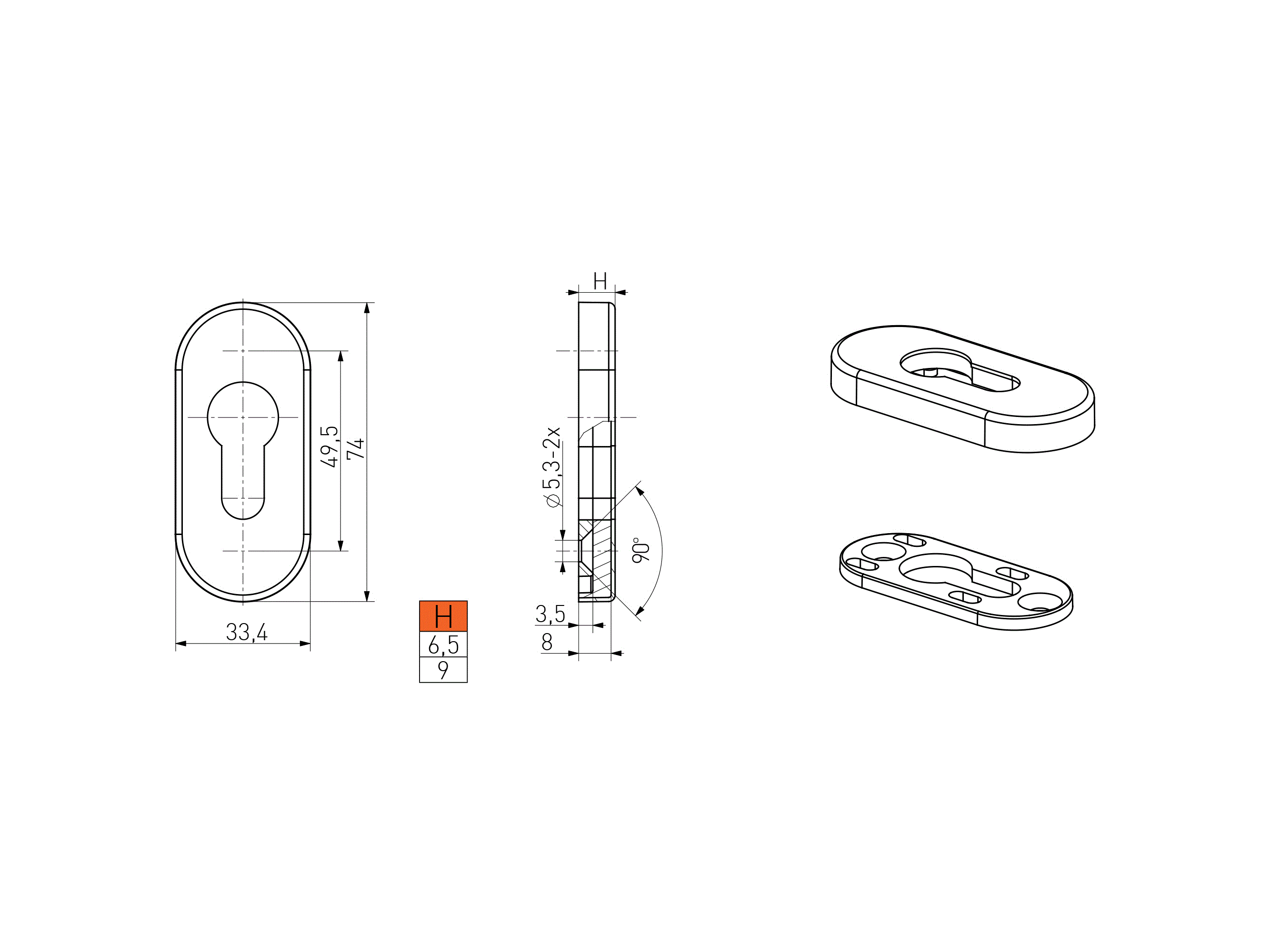 Накладка на профильный цилиндр, овальная, Серебристая. Рис. 2 Накладка на профильный цилиндр, овальная, Серебристая. Рис. 2