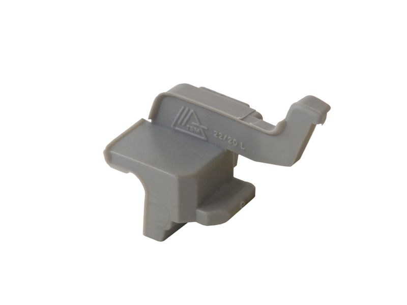 Накладка торцевая, для водоотводного профиля (D22/20F), левая, с прямым углом, пластик, серый. Рис. 1 Накладка торцевая, для водоотводного профиля (D22/20F), левая, с прямым углом, пластик, серый. Рис. 1