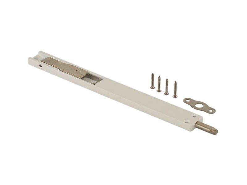 Комплект: шпингалет ELEMENTIS дверной накладной, ответная планка, саморезы, 220*22*8 мм, белый