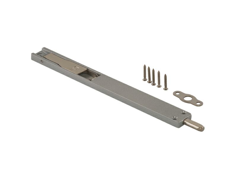 Комплект: шпингалет ELEMENTIS дверной накладной, ответная планка, саморезы, 220*22*8 мм, серебро
