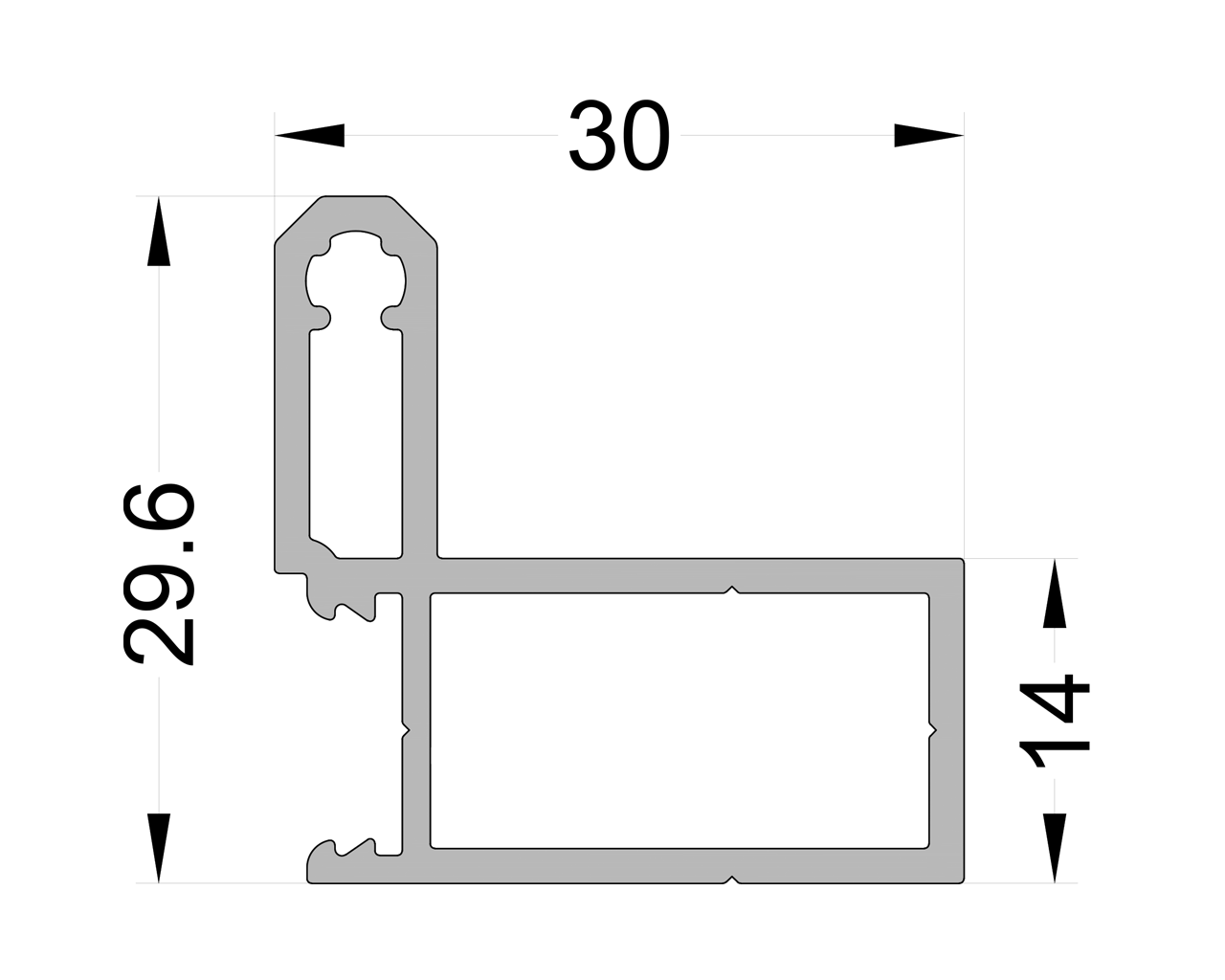 Направляющая антимоскитной створки 29,6*30*14 6.5м неокрашенная. Рис. 1