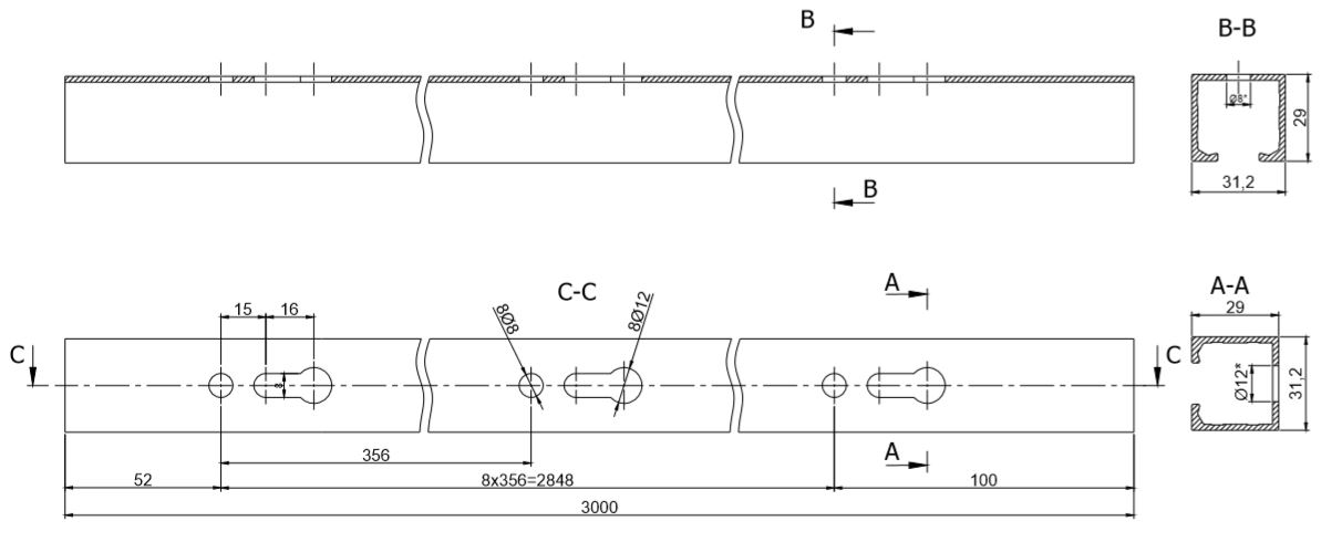 Направляющая верхняя для раздвижных дверей, длина 3 м, алюминий, неокрашенный. Рис. 2
