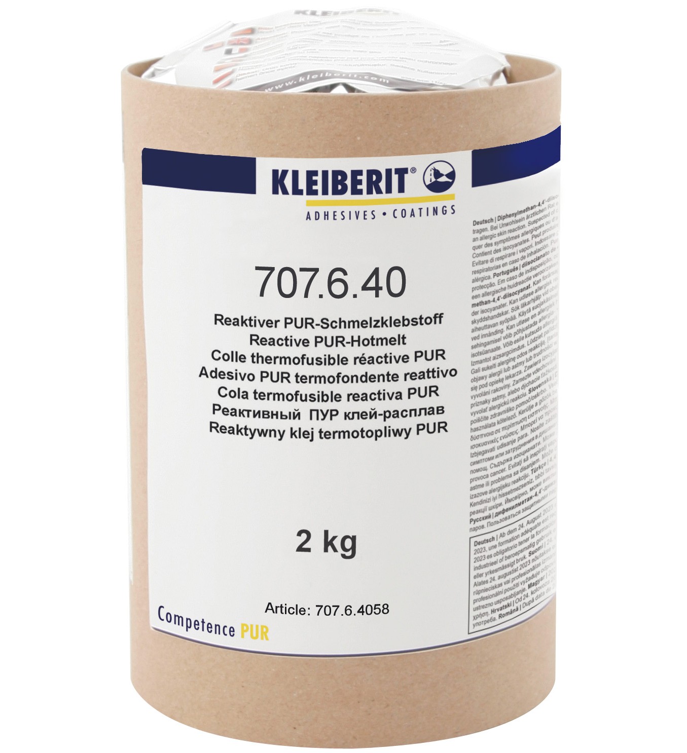 ПУ клей-расплав Клейберит ПУР 707.6.4058, натуральный, для кромкооблицовывания, гильза 2кг. Рис. 1