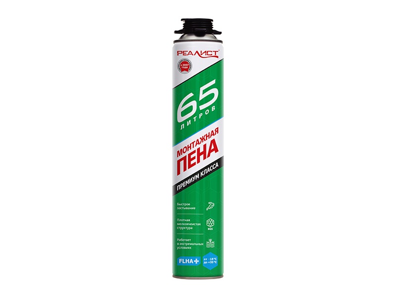Пена монтажная профессиональная REALIST PRO Green 65л зимняя. Рис. 1