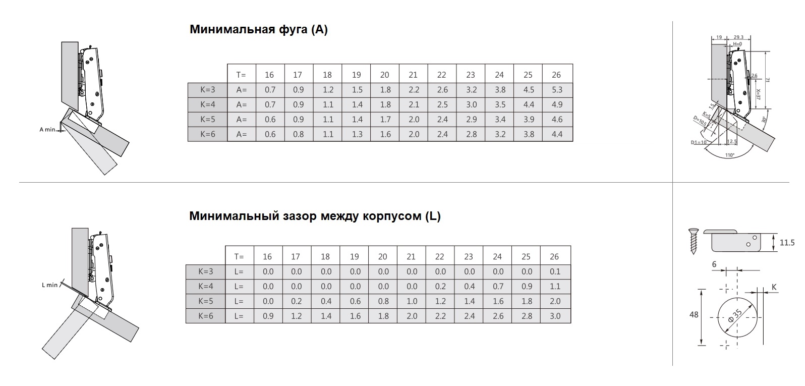Петля  DTC Pivot Star Anyway Clip-on для угловых дверей 30° , Soft-Close, угол открывания 110°, 48мм, шуруп. Рис. 1