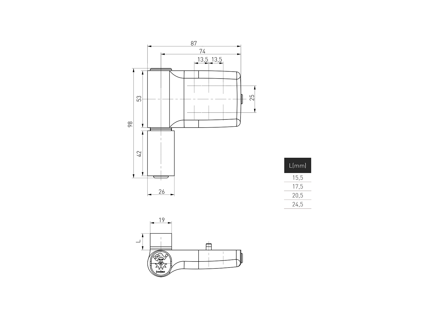 Петля JOCKER Junior 20,5, белая (RAL 9016 - A). Рис. 3 Петля JOCKER Junior 20,5, белая (RAL 9016 - A). Рис. 3