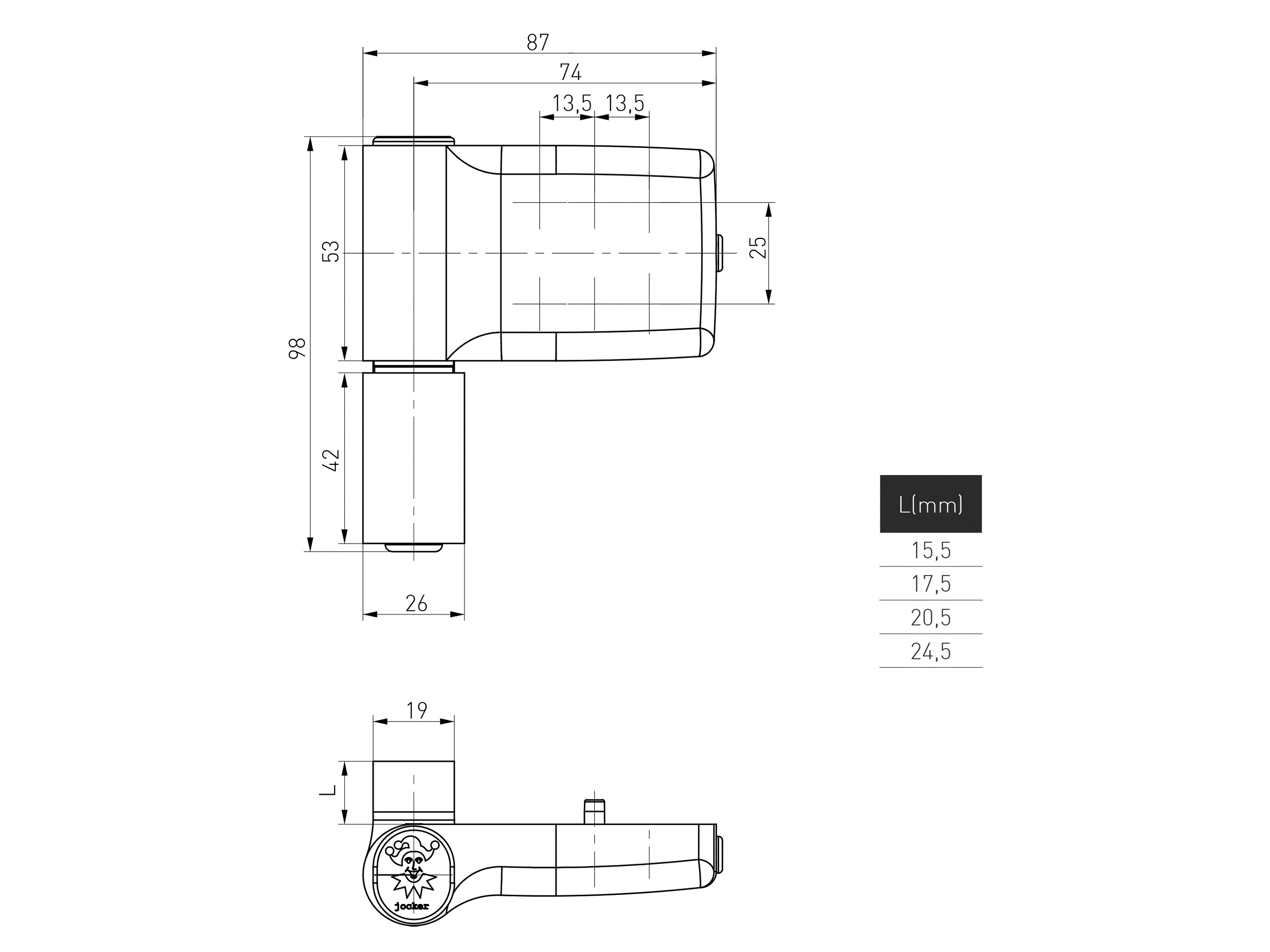 Петля JOCKER Junior 20,5, Коричневый (RAL 8019 - A). Рис. 2 Петля JOCKER Junior 20,5, Коричневый (RAL 8019 - A). Рис. 2