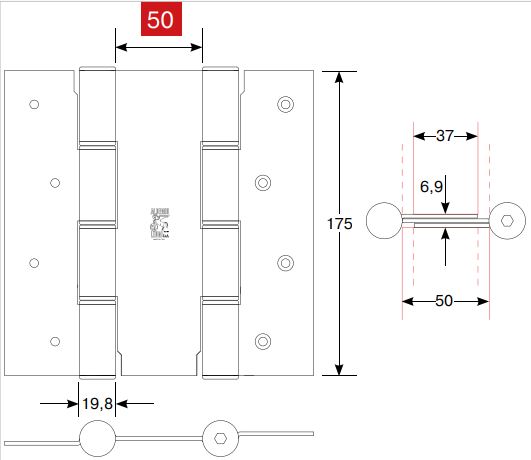 Петля барная 175 мм, для деревянных дверей шириной 37-50 мм, весом до 43 кг, сталь, цвет хром матовый (2 петли в комплекте). Рис. 3
