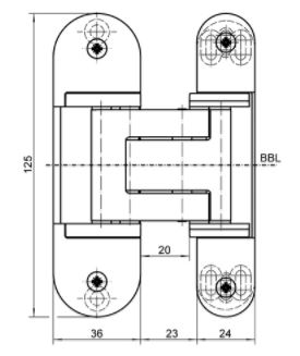 Петля для нефальцов.дверей для коробки со смещ. плоскостями 44 мм до 60 кг. хром мат.. Рис. 2