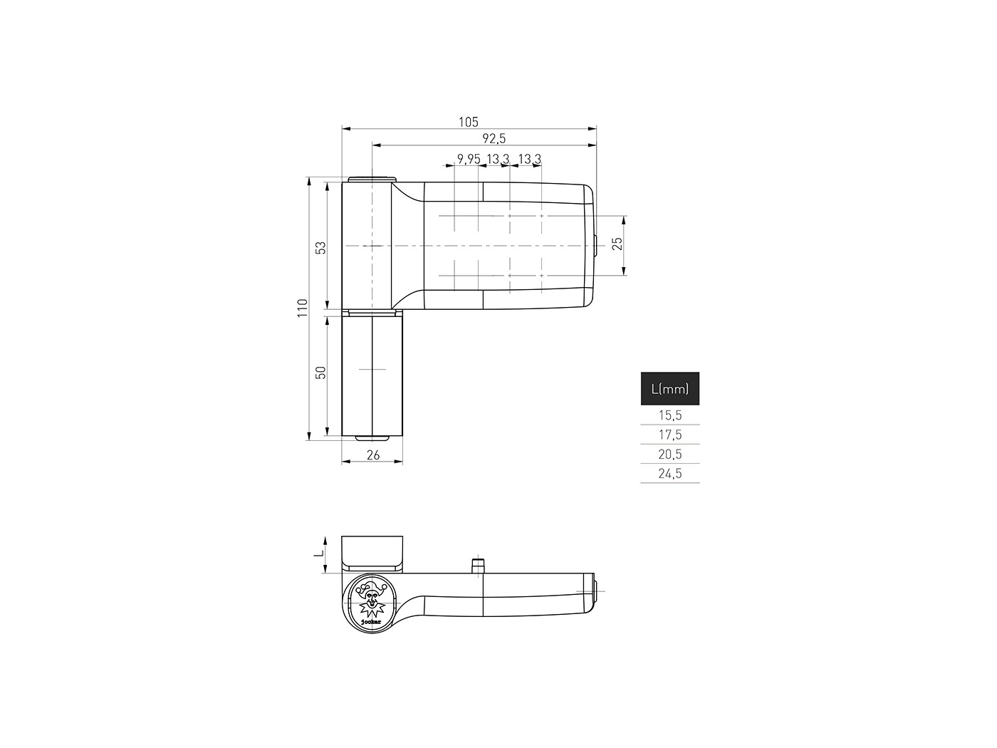 Петля дверная JOCKER 17,5 мм Антрацит (RAL 7016 - A). Рис. 2