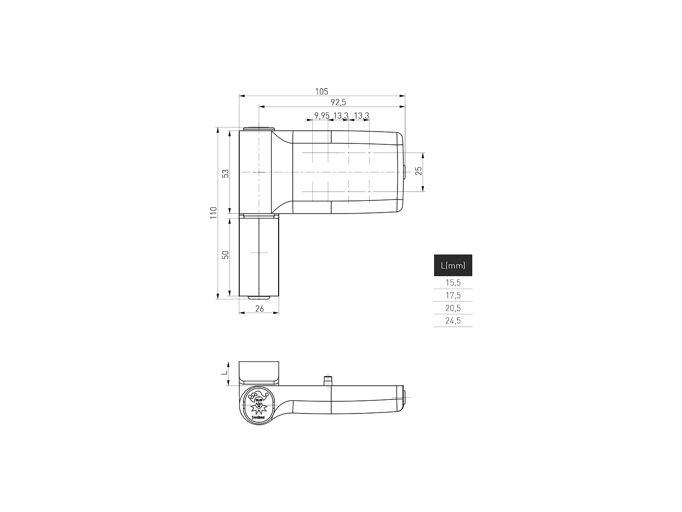 Петля дверная JOCKER 20,5 мм Черный (RAL 9005M - A). Рис. 2 Петля дверная JOCKER 20,5 мм Черный (RAL 9005M - A). Рис. 2