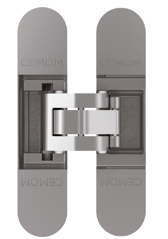 Петля дверная скрытая универсальная, 3D, 110x24 мм, 60 кг, цамак, хром сатин., с 4 мет. колпачками. Рис. 1