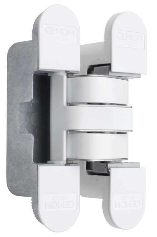 Петля дверная скрытая универсальная, 3D, 120x27 мм, 60 кг, белый мат., с 4 пласт. колпачками. Рис. 1