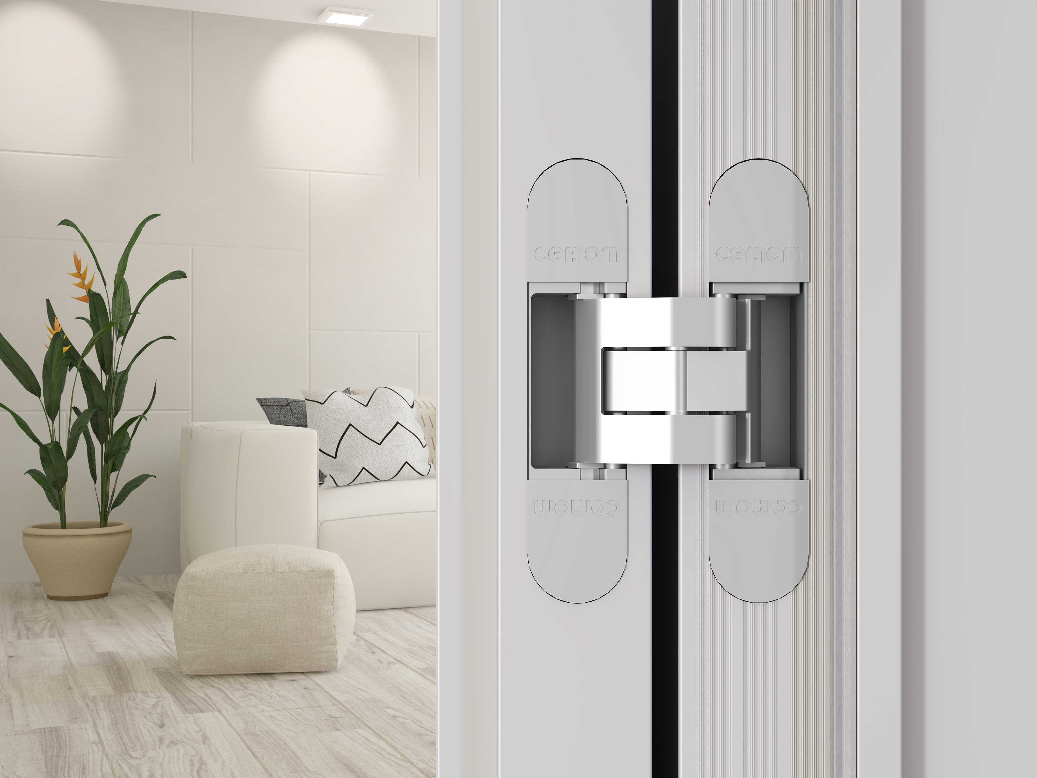 Петля дверная скрытая универсальная, 3D, 120x27 мм, 80 кг, цамак, хром мат., с 4 пласт. колпачками. Рис. 1