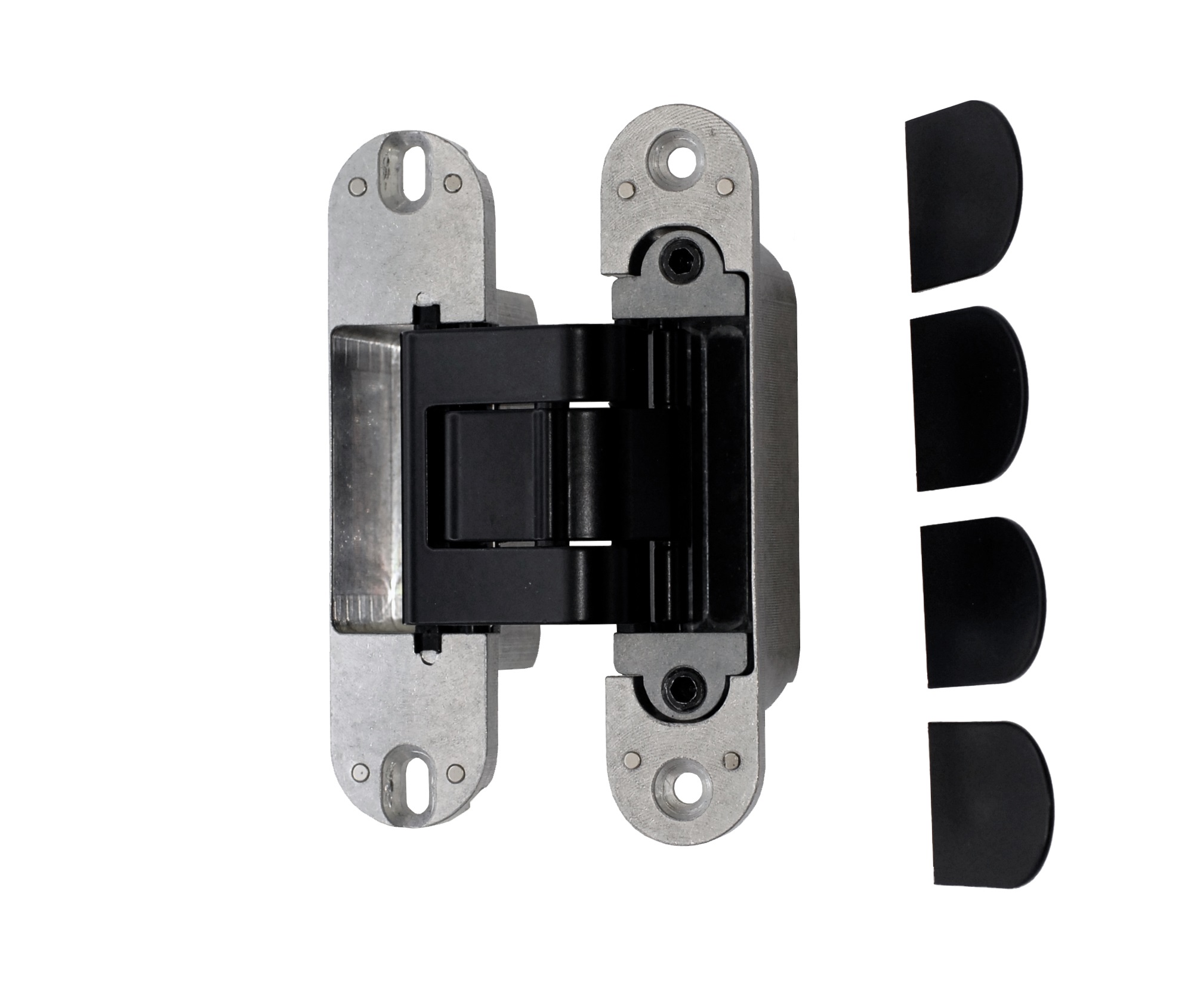 Петля дверная скрытая универсальная, 3D, 130x28/30 мм, 60 кг, цамак, черн. мат., с 4 мет. колпачками. Рис. 2