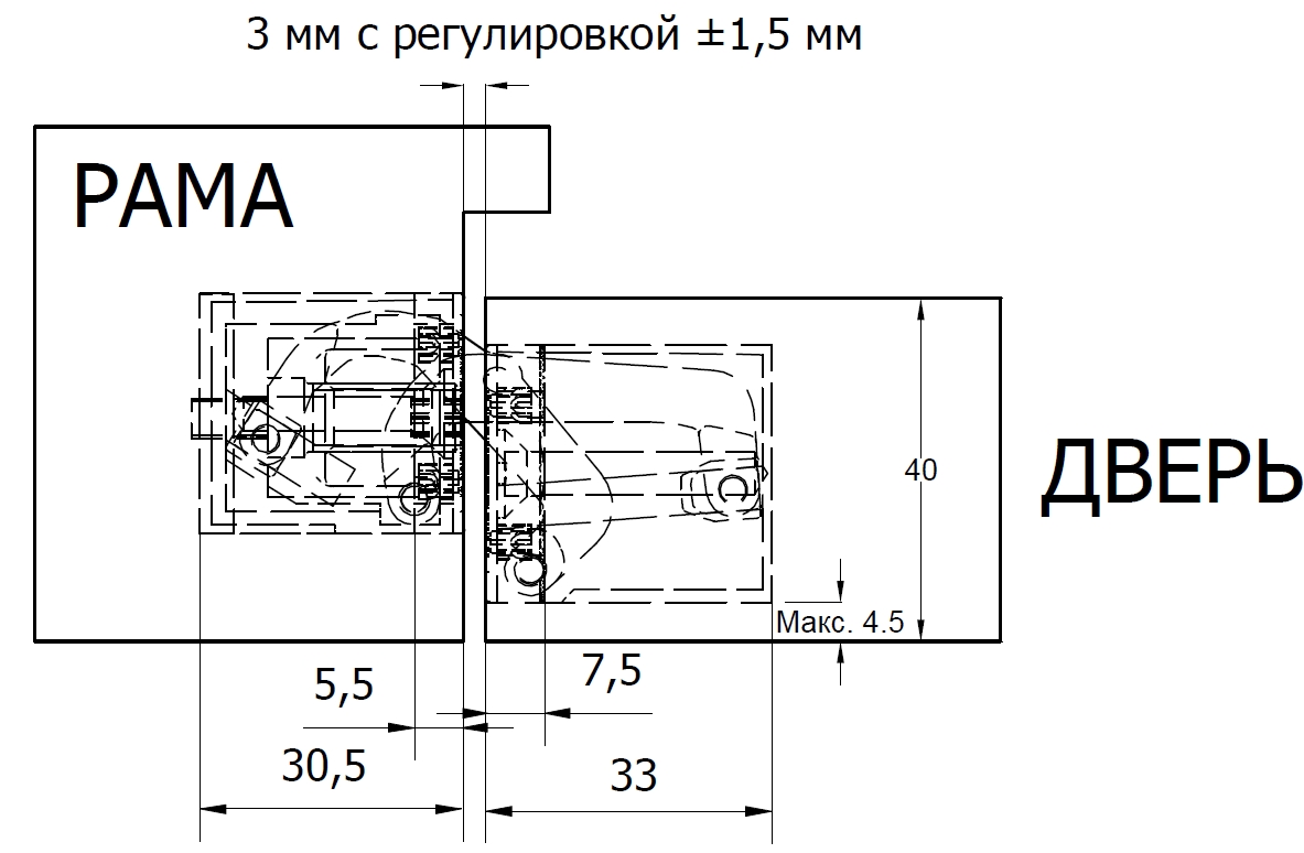 Петля дверная скрытая универсальная, 3D, 130x28/30 мм, 80 кг, цамак, хром мат., с 4 пласт. колпачками. Рис. 3