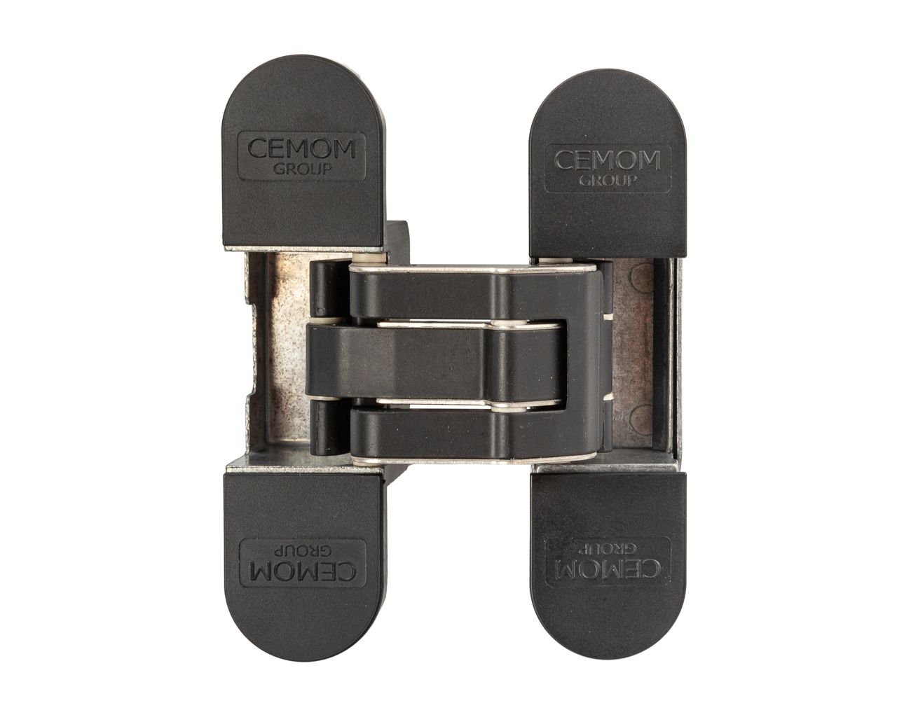 Петля дверная скрытая универсальная со смещением плоскостей, 3D, 111.5x29 мм, 50 кг, цамак черный мат., с 4 пласт. колпачками. Рис. 1 Петля дверная скрытая универсальная со смещением плоскостей, 3D, 111.5x29 мм, 50 кг, цамак черный мат., с 4 пласт. колпачками. Рис. 1