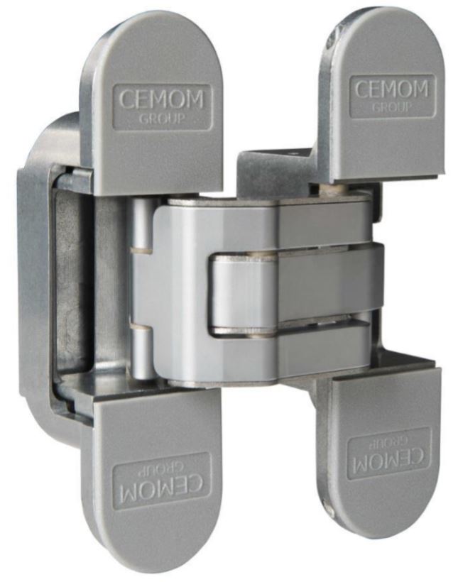 Петля дверная скрытая универсальная со смещением плоскостей, 3D, 111.5x29 мм, 50 кг, цамак хром сатин., с 4 пласт. колпачками. Рис. 1