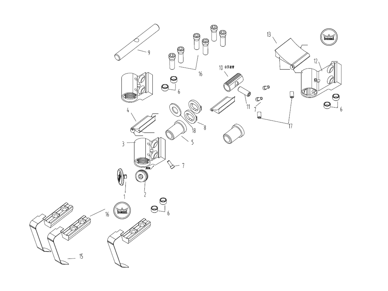 Петля дверная втулочная 3-х секционная, м/о 63 мм, крепление на хол. профиль, неокраш.. Рис. 1