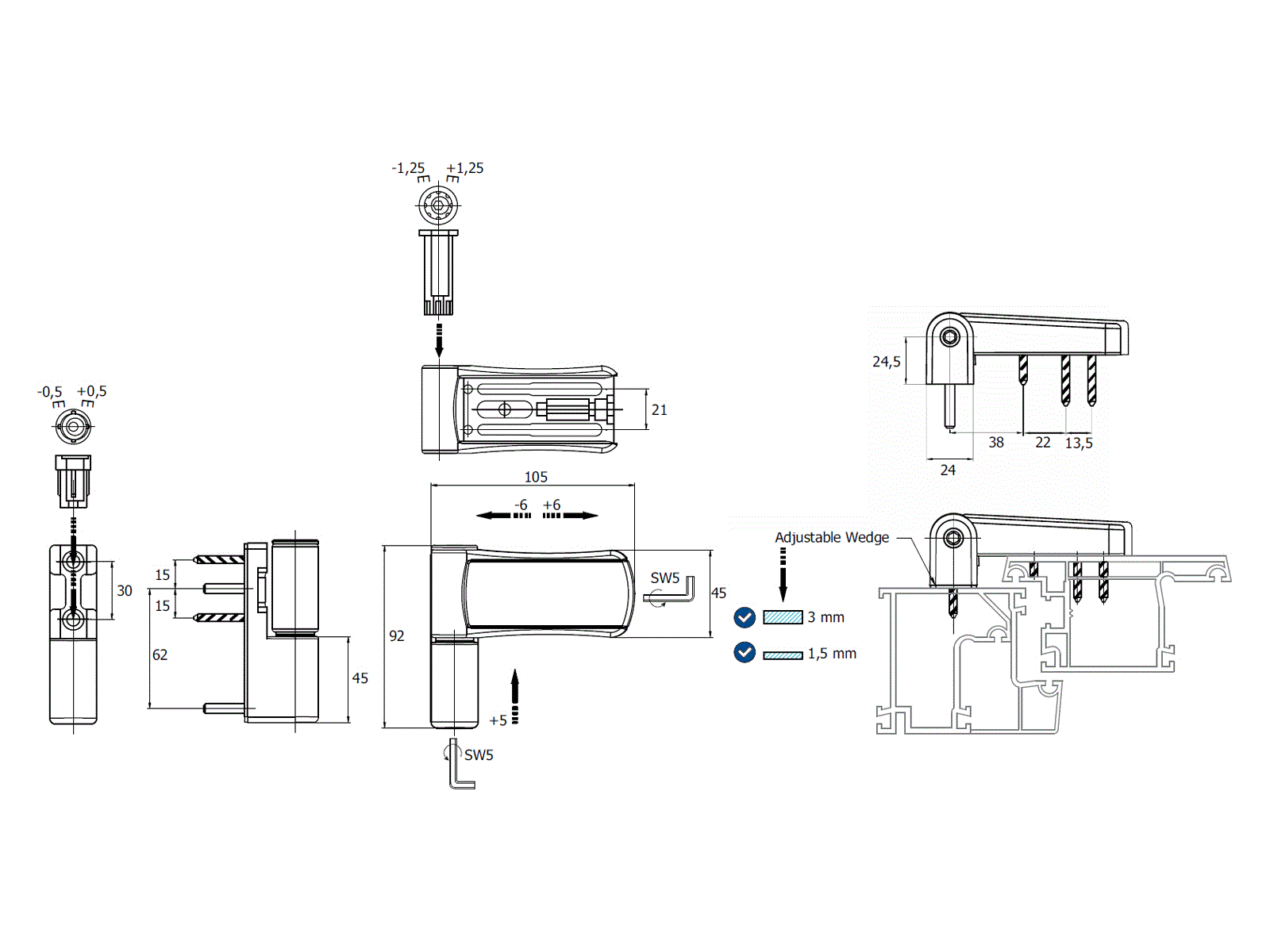 Петля регулируемая дверная VHS 3-D алюминий 105 мм 9016 (ELM11100.07). Рис. 2 Петля регулируемая дверная VHS 3-D алюминий 105 мм 9016 (ELM11100.07). Рис. 2