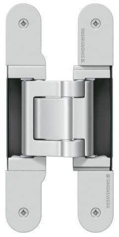 Петля скрытая 3D регулируемая для нефальцованных дверей весом до 100 кг, для коробки со смещенной плоскостью, хром матовый. Рис. 1