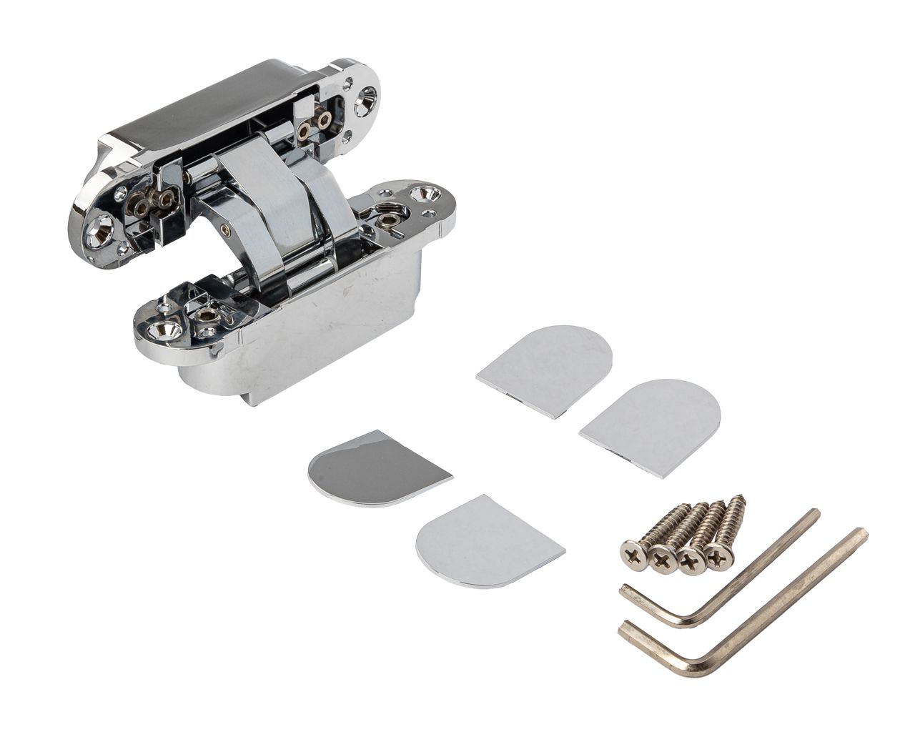 Петля скрытая ELEMENTIS, универсальная, 3D, 120x30 мм, 80 кг, цамак, хром полированный, с 4 пласт. колпачками. Рис. 2