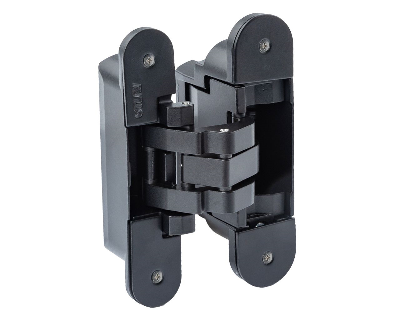 Петля скрытая для компланарных дверей, универсальная, 3D, 130x32/25 мм, 60 кг, цамак и алюминий, с 4 накладками и 4 винтами для крепления накладок, черный матовый. Рис. 3