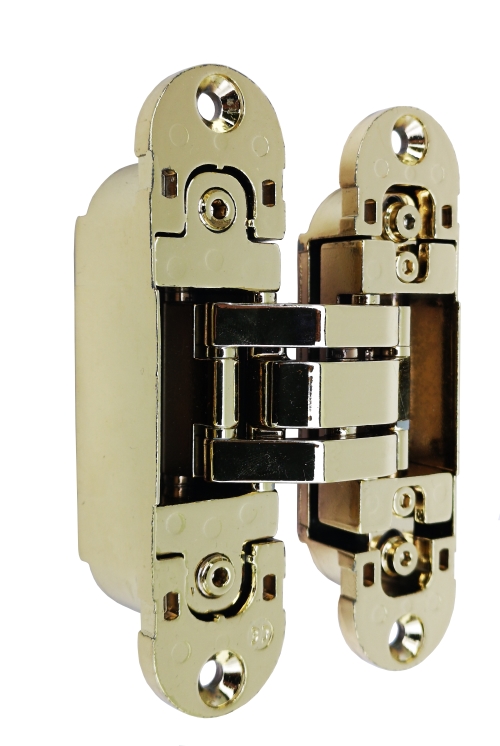 Петля скрытая, универсальная, 3D, 120x30 мм, 80 кг, цамак/алюминий, полированное золото. Рис. 1