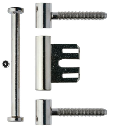 Петля ввертная, 2-штыревая, диаметр 15 мм, с центральной пластиной+стержень с головкой+1 головка (4 части), сталь, никелированный. Рис. 3