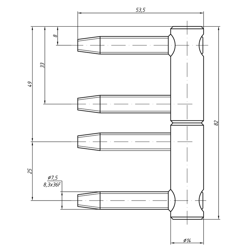 Петля ввертная, ELEMENTIS, 4-штыревая, 3D, диаметр 14 мм, сталь, бихромат. Рис. 2