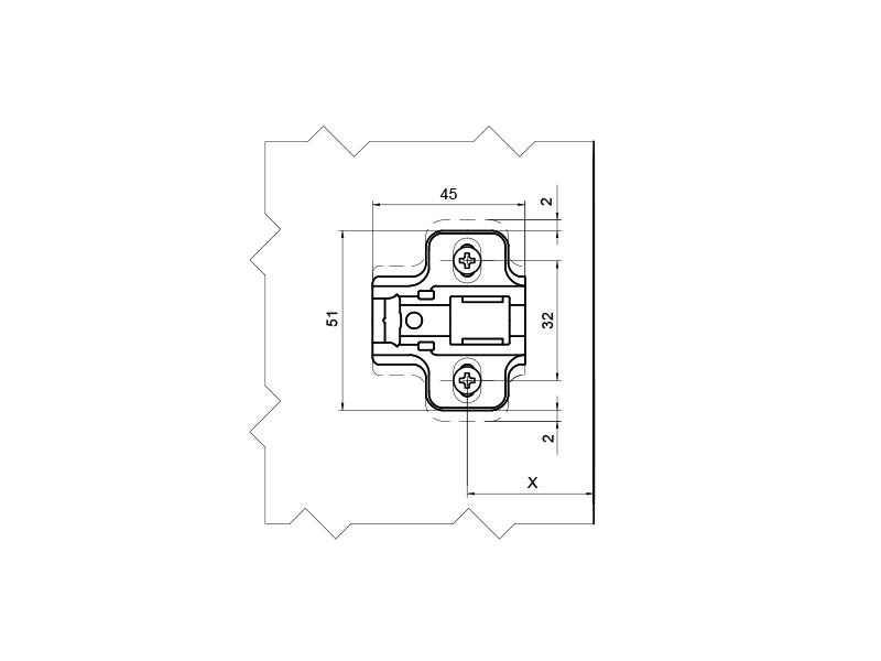 Планка монтажная Firmax для петель серии Click-on,H=0, евровинт. Рис. 2 Планка монтажная Firmax для петель серии Click-on,H=0, евровинт. Рис. 2
