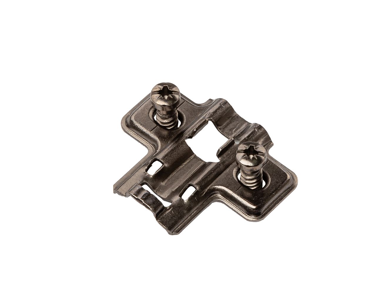 Планка монтажная для петель Alphalux  Titan, Clip-on, H=0, крестовая, с предустановленными евровинтами, титан. Рис. 1