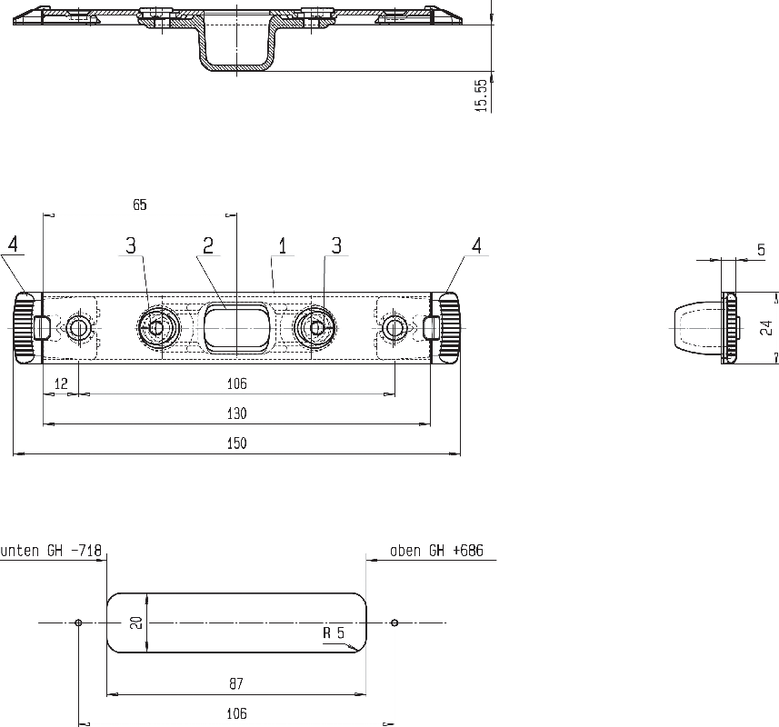 Планка ответная Maxbar для доп. запора, в раму верхняя, регулируемая, U24x5, нерж. сталь. Рис. 2
