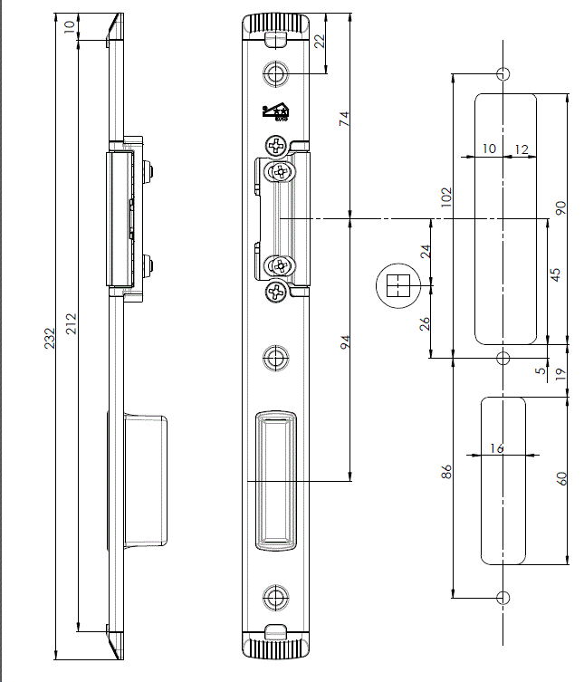 Планка ответная Maxbar для ригеля и защелки, регулируемая, левая, U24x5. Рис. 2