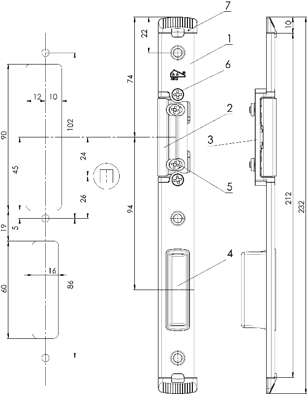 Планка ответная Maxbar для ригеля и защелки, регулируемая, правая, U24x5. Рис. 2