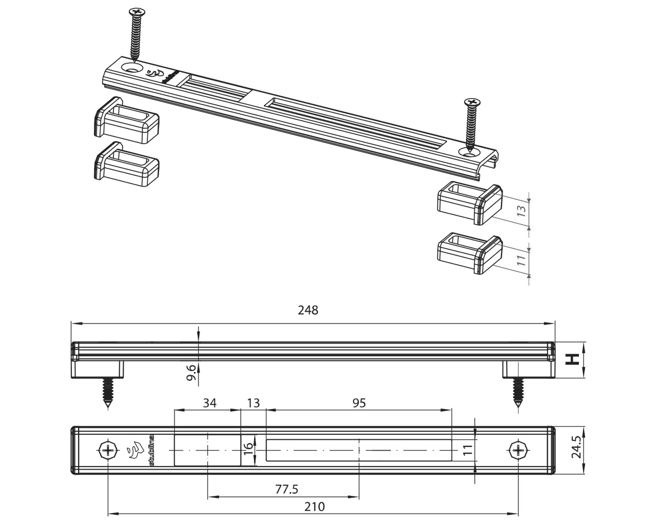 Планка ответная универсальная, RAL9005, 248x24.5x9.6/11/13. Рис. 2 Планка ответная универсальная, RAL9005, 248x24.5x9.6/11/13. Рис. 2