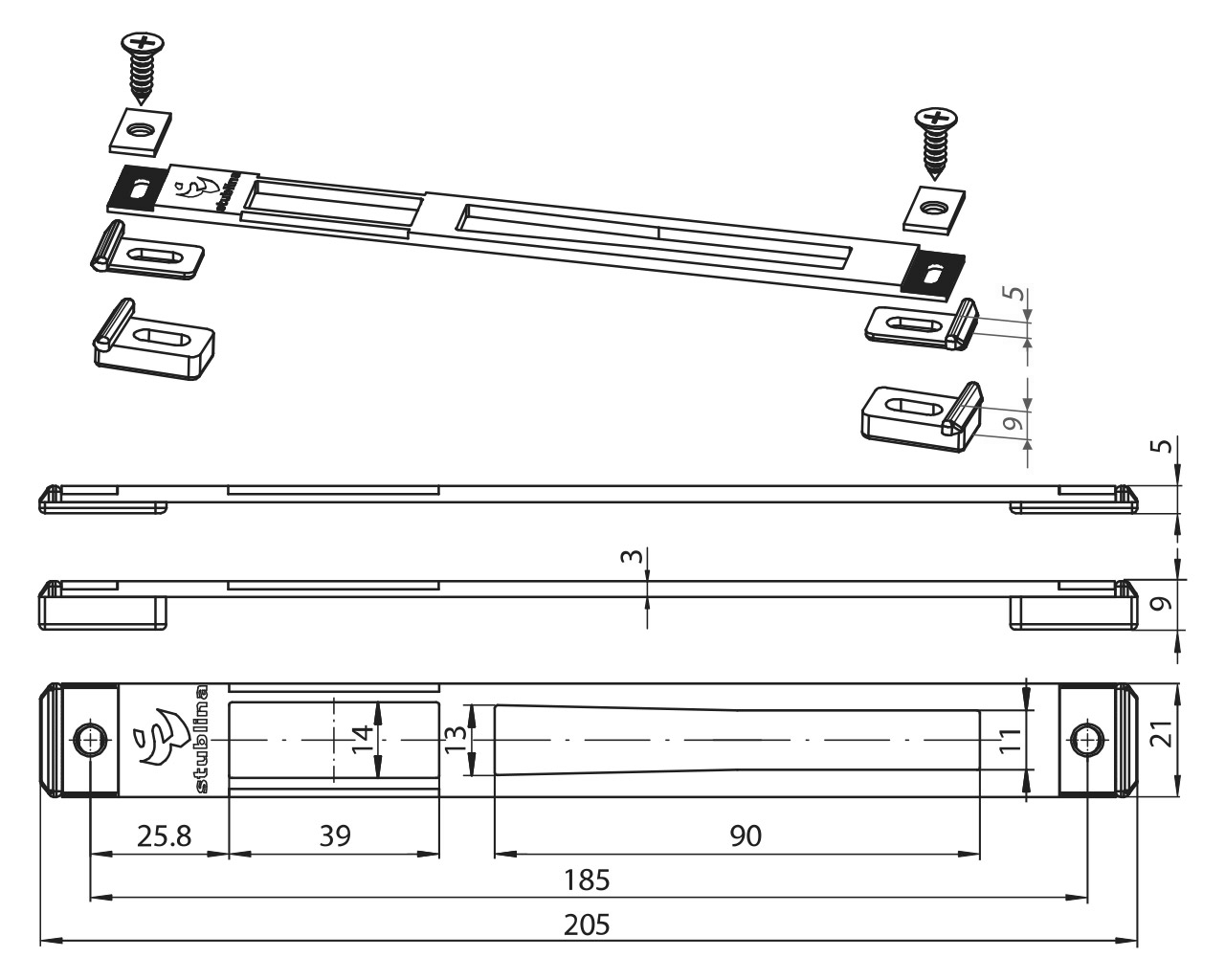 Планка ответная универсальная, регулируемая, 204x21x6-9. Рис. 2