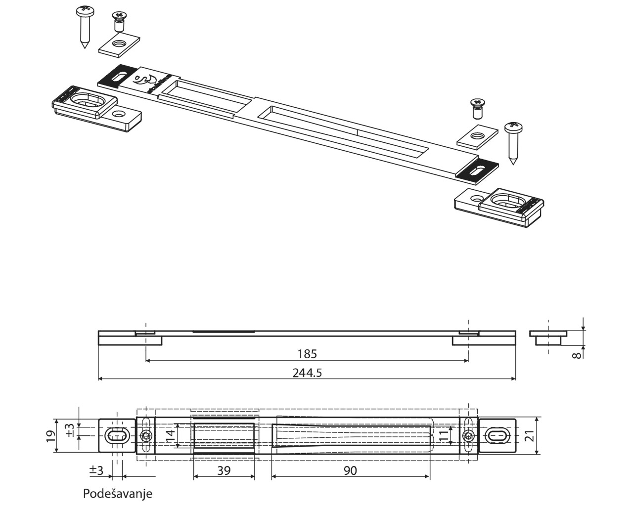 Планка ответная универсальная, регулируемая, 237x19х8. Рис. 2