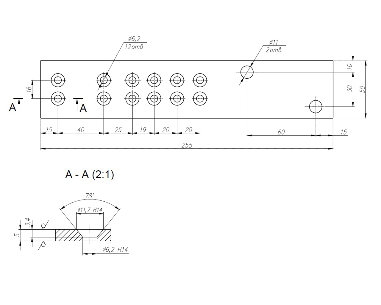 Пластина крепления стойки ALUMARK 255 мм толщина 5 мм. Рис. 1