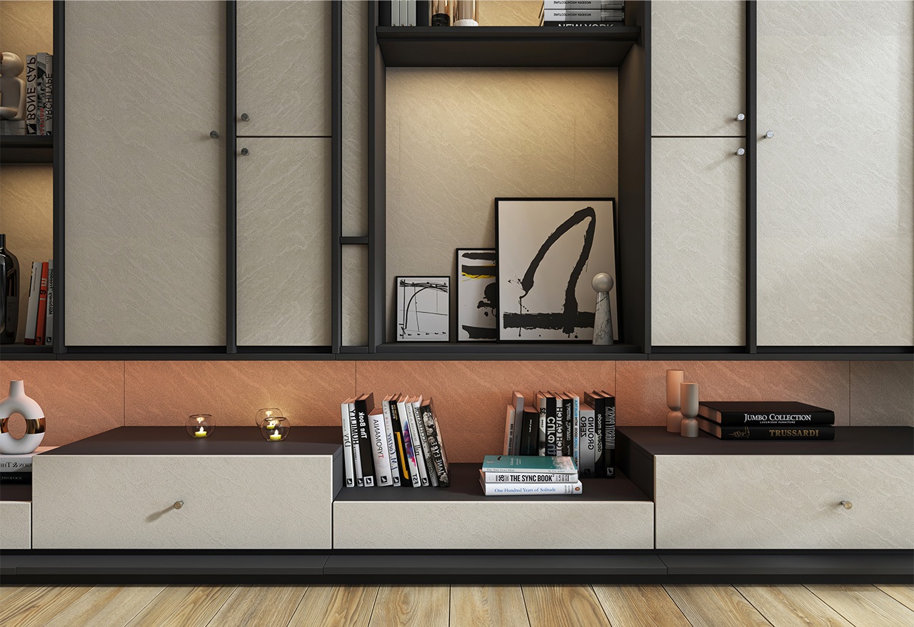 Плита МДФ AGT 3P 1220*18*2800 мм, двусторонняя, с тиснением, слэйт крем 3056. Рис. 3