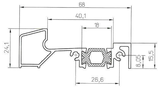 Порог алюминиевый для ПВХ дверей утепленный, (68х24 мм), 6м. Рис. 1
