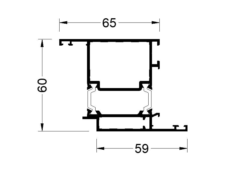 Профиль дверной створки Z ALUMARK 59/65 мм 6.5м RAL9016
