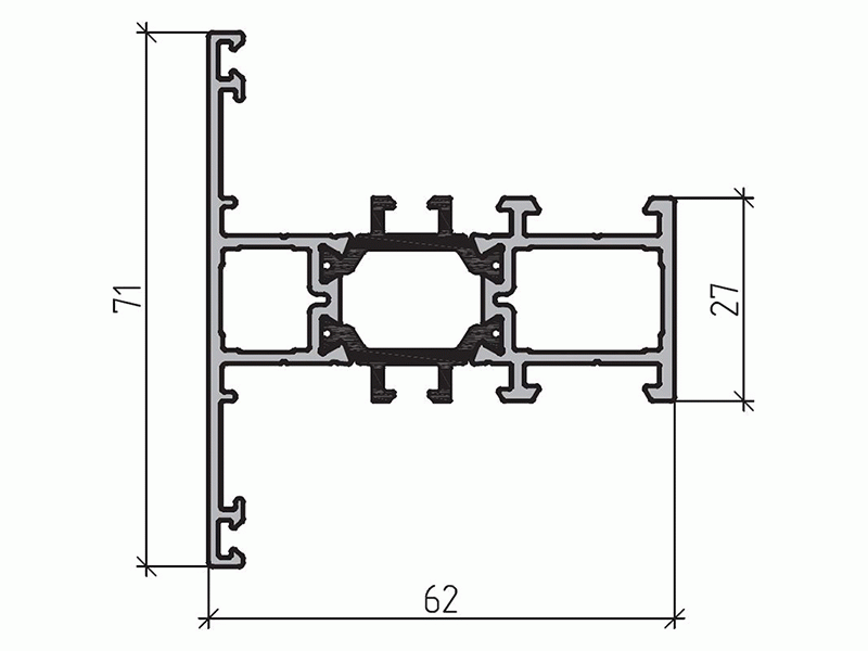 Профиль импоста 71мм (6,5м) RAL 8017|30. Рис. 1