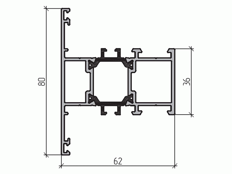 Профиль импоста 80мм (6,5м) RAL8017. Рис. 1 Профиль импоста 80мм (6,5м) RAL8017. Рис. 1