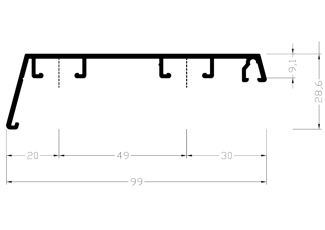 Профиль на дверную створку АЛЮСТАРТ, длина 6 м, алюминий, неокрашенный. Рис. 2