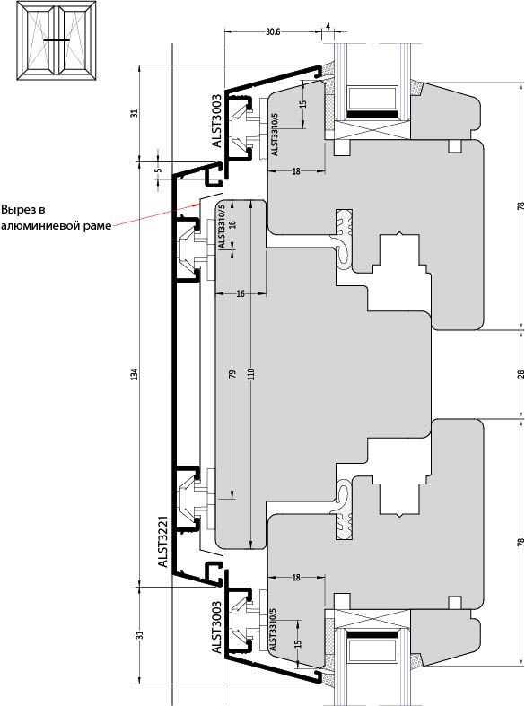 Профиль на вертикальный импост АЛЮСТАРТ, длина 6 м, алюминий, неокрашенный. Рис. 2