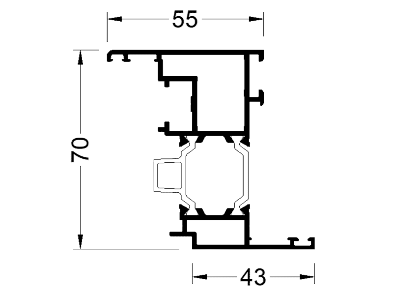 Профиль оконной створки ALUMARK с ПВХ пазом 43/55 мм 6м RAL9016. Рис. 1