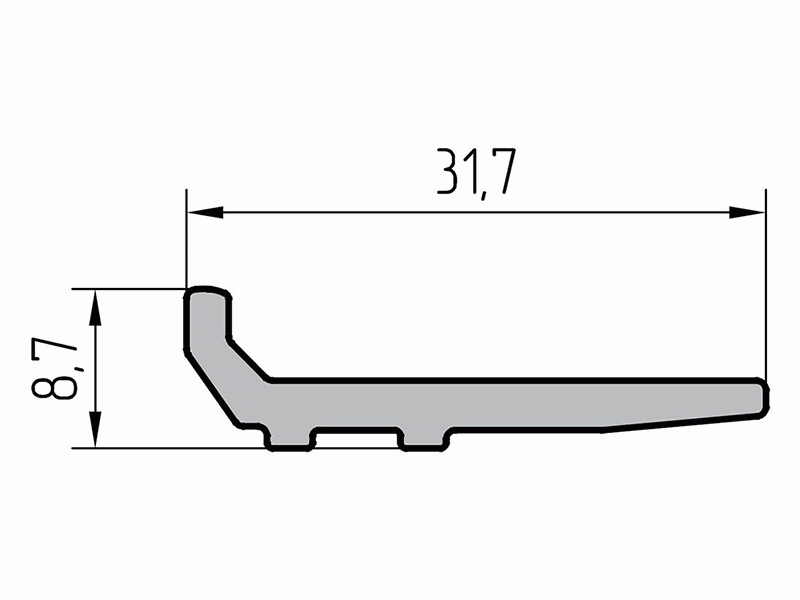 Профиль опорный под стеклопакет 31,7 мм, (6,8м), под ст/п 22-26. Рис. 1 Профиль опорный под стеклопакет 31,7 мм, (6,8м), под ст/п 22-26. Рис. 1